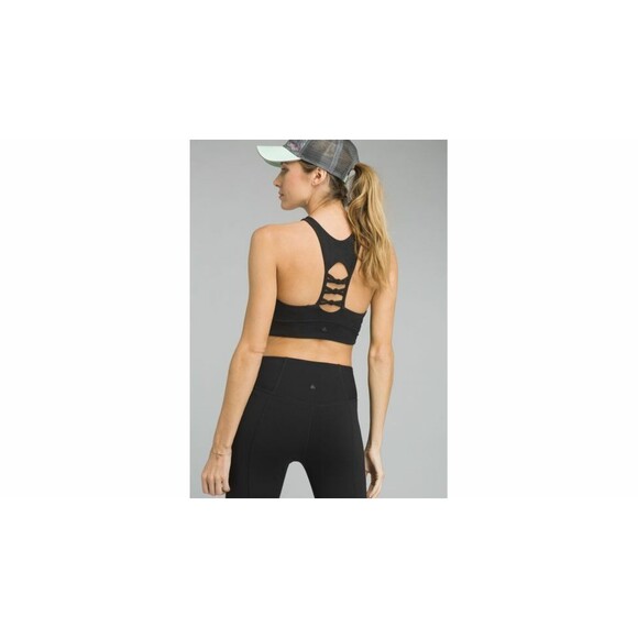 NWT Womens Black M Itzel PrAna Yoga Pilates Strappy Top Bra New Gym Cups Lattice - Picture 3 of 8